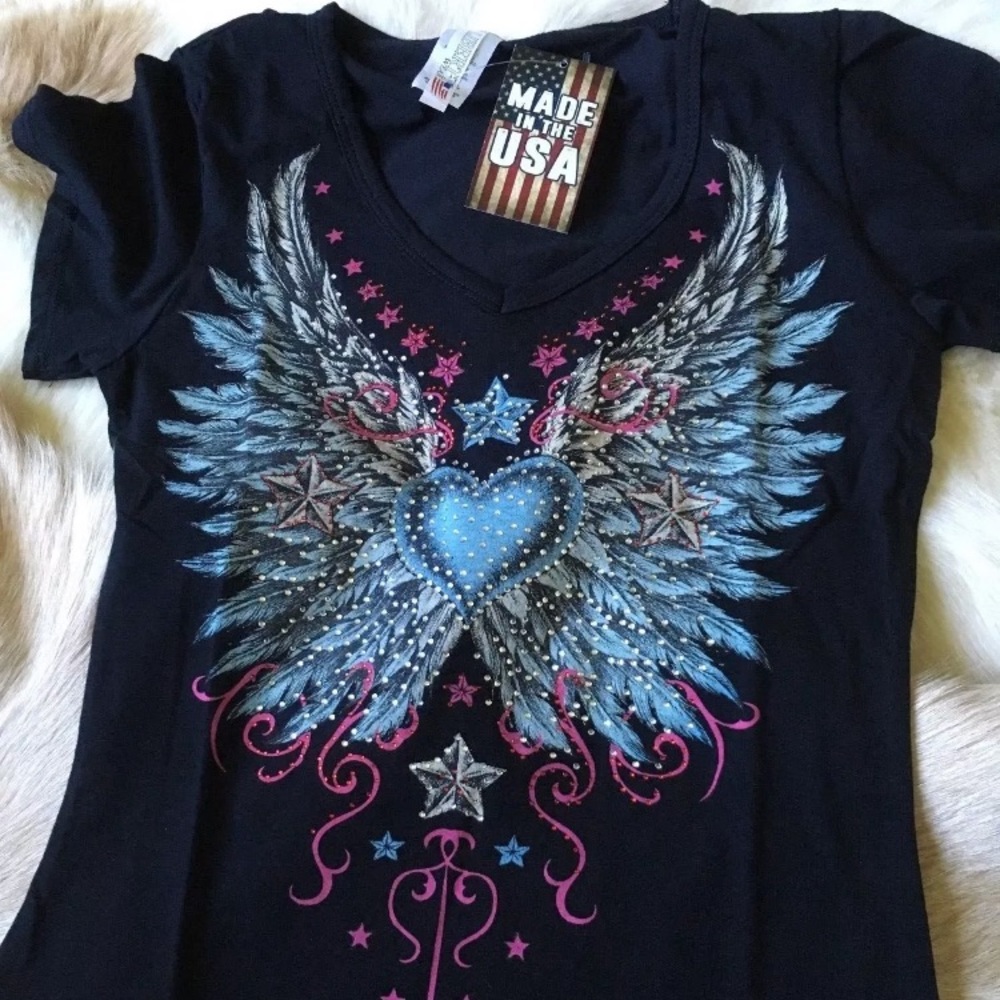 Liberty Wear Bling Angel Wing Tee Shirt